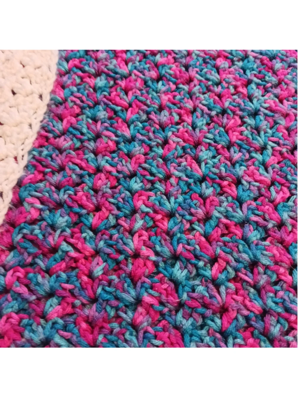 Vintage Hand Knit Granny Afghan Turquoise Pink Purple